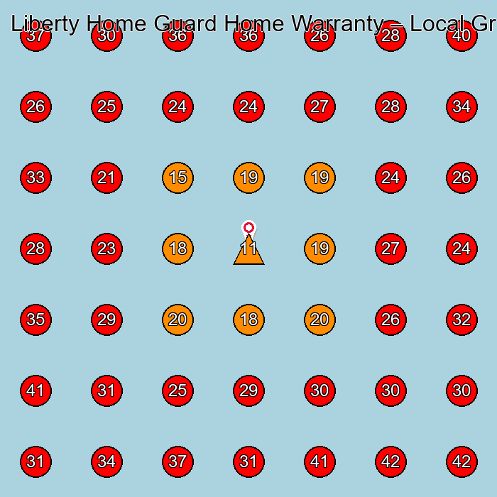 Liberty Home Guard Home Warranty GeoGrid visibility map for Repair Service in None